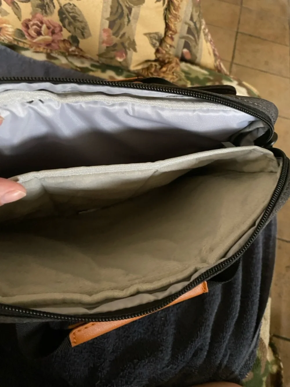 Unisex Gray Laptop Messenger Bag with Tan Accents